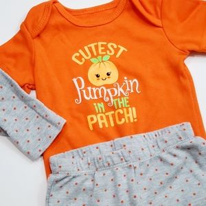 Celebrate Halloween 2 pc Pumpkin Theme Outfit Size 6-9M Long Sleeve Grey Orange